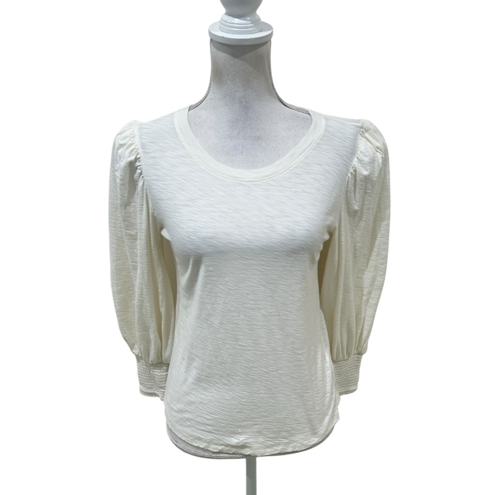 Nation LTD Loren pima cotton ivory slub knit Puff-long Sleeve tee Top size small